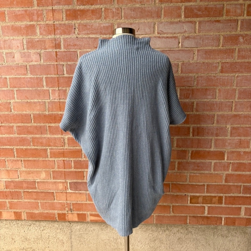 Free People Beach Blue Ribbed Mock Neck Cap‎ Sleeve Knit Top Women's Large
